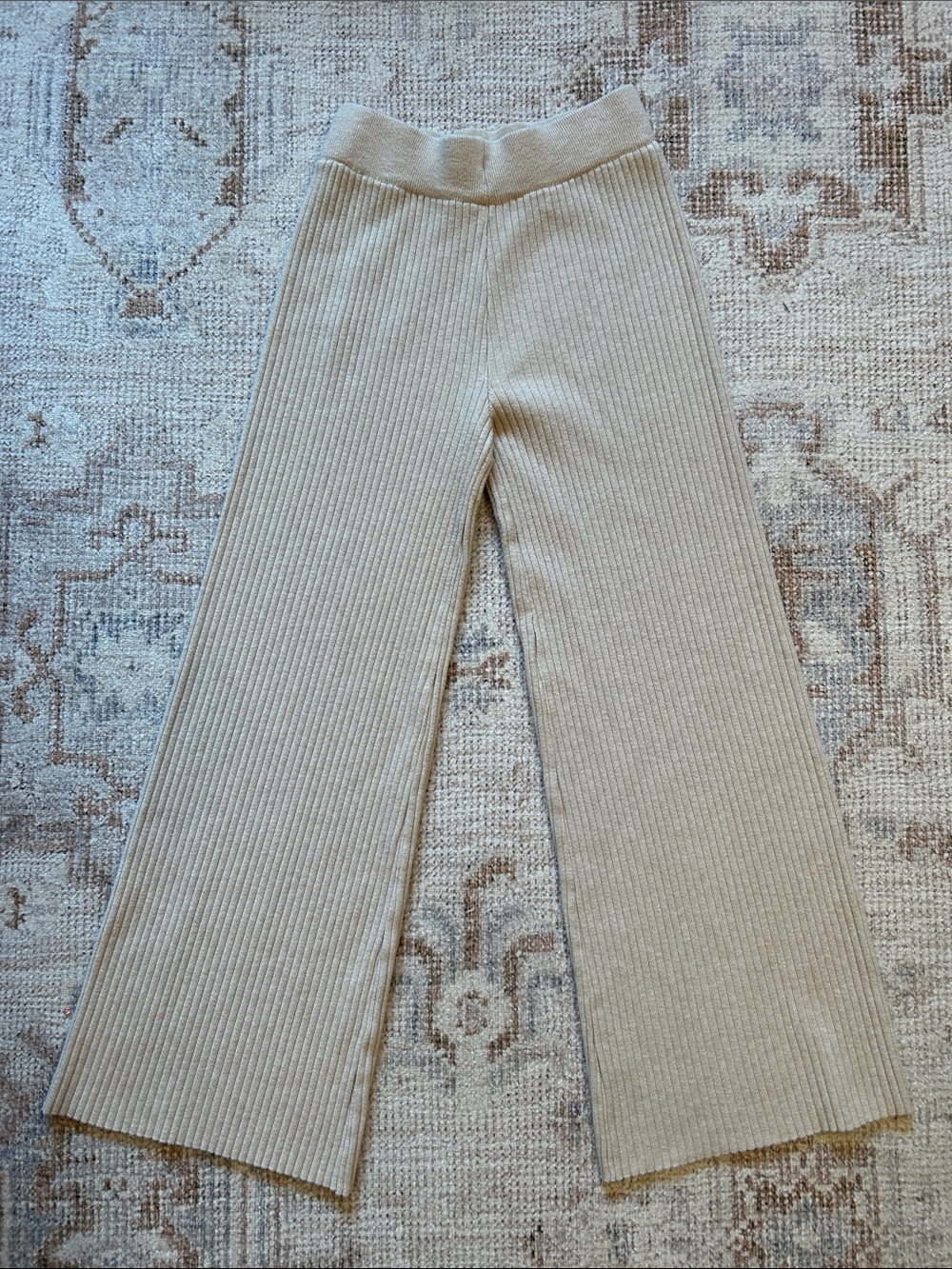 SHEIN Ribbed Wide-Leg Knit Pants - Beige